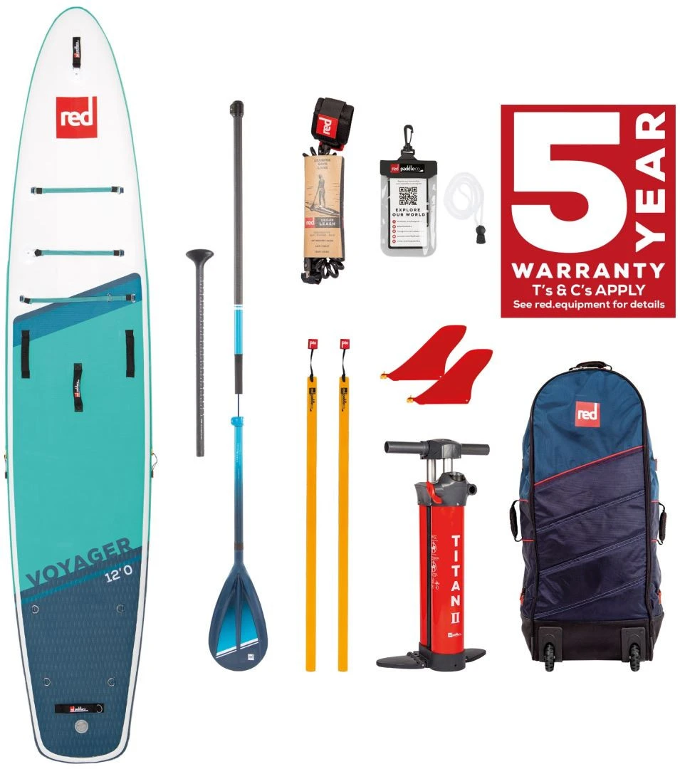Red Paddle Co. Red Paddle Co 12'0 Voyager MSL Inflatable SUP + Hybrid Tough Paddle White-Teal-Dark Blue 2 Red Paddle Co. Red Paddle Co 12'0 Voyager MSL Inflatable SUP + Hybrid Tough Paddle White-Teal-Dark Blue – Image 2