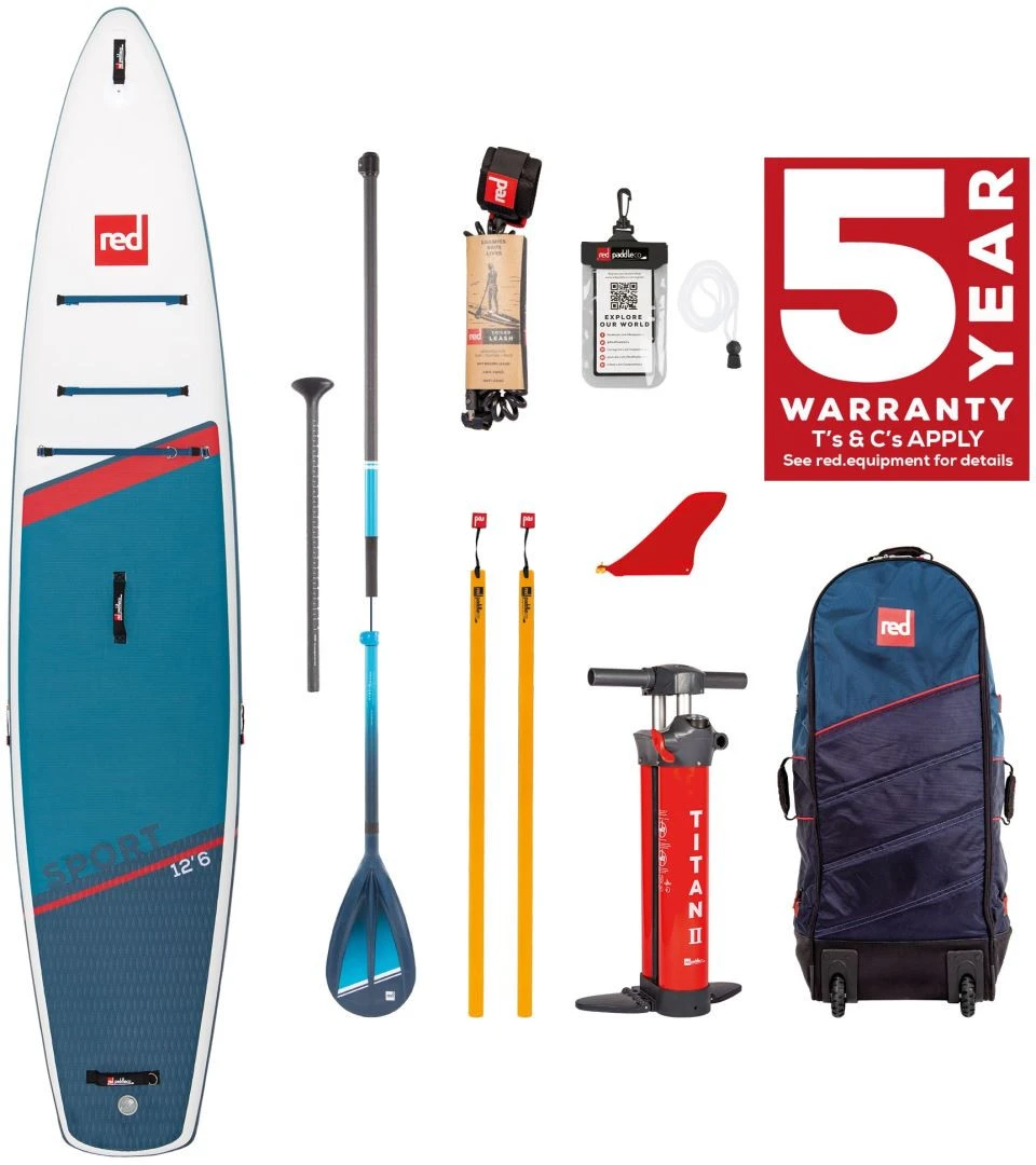Red Paddle Co. Red Paddle Co 12’8 Sport MSL Inflatable SUP + Hybrid Tough Paddle White-Blue-Dark Blue 1 Red Paddle Co. Red Paddle Co 12’8 Sport MSL Inflatable SUP + Hybrid Tough Paddle White-Blue-Dark Blue