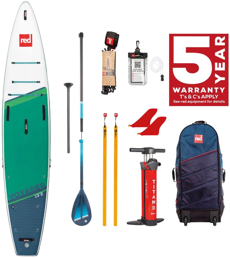 Red Paddle Co. Red Paddle Co 13'2 Voyager Plus MSL Inflatable SUP + Hybrid Tough Paddle White-Green-Dark Blue 1 Red Paddle Co. Red Paddle Co 13'2 Voyager Plus MSL Inflatable SUP + Hybrid Tough Paddle White-Green-Dark Blue